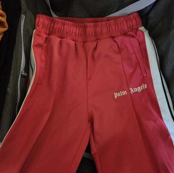 Palm Angels Red Track Pants with White Stripes